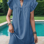A-Line Loose Ruffled Solid Color Stand Collar Mini Dresses