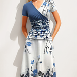 Nadorine Women's Casual V Neck Short Sleeve Sundress Loose Flowy Print Tunic Beach Dresses