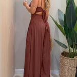 CHICME Women's Cut-out Waist Cami Jumpsuit Backless Tie-Back Lantern Romper Ruched High Waist Summer Jumpsuit