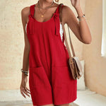 Knot Front Pocket Patched Overall Shorts Romper Without Tube Top Jumpsuits