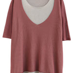 Artistic False Two Loose Ramie Cotton Half Sleeve Shirt