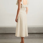 Ruffled Square Collar Long Formal Dress Sleeveless Slit Evening Dress