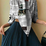Long Sleeves Loose Letter Print Stand Collar Blouses&Shirts Tops