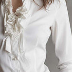 Vintage-Inspired White Ruffle Trim Blouse