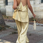 Satin Solid Color Loose Backless Casual Top