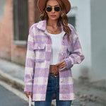 Plaid Fuzzy Longline Jacket with Pockets