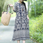 Vintage Cotton Blend Printing Midi Dresses