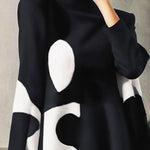 A-Line Long Sleeves Polka-Dot Split-Joint Mock Neck Mini Dresses