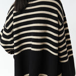 Long Sleeves Loose Contrast Color Split-Joint Split-Side Striped High Neck Sweater Tops
