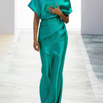 Loose Short Sleeves Pleated Solid Color Maxi Dresses