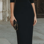 Lace-Trim V-Neck Three-Quarter Sleeve Midi Dress