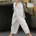 Loose Plain Drawstring High Waist Straight Wide Leg Pants with Pocket