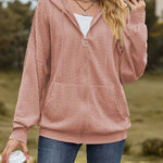 V-Neck Zipper Closure Solid Color Long Loose Hoodie Jacket