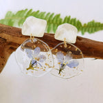 Pressed Flower Earrings - Epoxy Vintage Blue Romantic