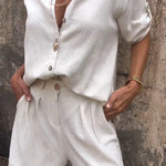 Orange Summer Cotton and Linen Short-sleeved Suit