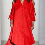 Loose Solid Color Split-Joint Cold Shoulder Mini Dresses Shirt Dress