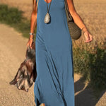 Solid Color V-neck Sleeveless Casual Loose Maxi Dress