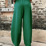 Loose Plus Size Elasticity Pockets Solid Color Pants