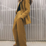 Solid Color Double Breasted Blazer Turn-Down Collar Long Sleeve Slim Fit Jacket