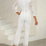 V Neck Jumpsuit Long Sleeve Wedding Lace Bridal Romper