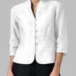 Nadorine Stand Collar Button Slim Fit Three Quarter Sleeve Shirt Top