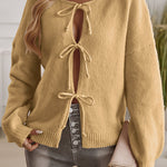 Solid Color Casual Loose Lace-up Knitted Sweater