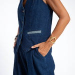 Nadorine Casual Denim Two-piece Set Sleeveless Vest and Long Wide-leg Jeans Pants