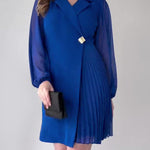 Solid Color Lapel Pleated Blazer Dress