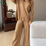 Solid Color Knitted Pullover Turtleneck Sweater Set Loose Top + Pants