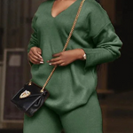 Long Sleeves Loose Solid Color V-Neck Pullovers