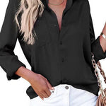 Solid Long Sleeves Button Up Satin Shirt
