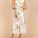 Sleeveless Halter Neck Printed Satin Dress