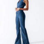 Slim Fit Sleeveless Fashion Street Retro Style High Waist Denim Jumpsuit