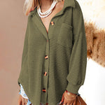 Nadorine Casual Long Sleeve Top Solid Color Lapel Loose Mid Length Shirt Jacket