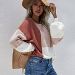 Knitted Color Block Pullover Lightweight Loose Casual Sweater