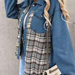 Plaid Patchwork Jackets Lapel Collar Spliced Button Down Pockets Overcoats