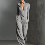Women's Elegant Knit Sparkling Zipper Front Jumpsuit