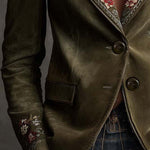 Olive Green Velvet Blazer With Intricate Floral Embroidery