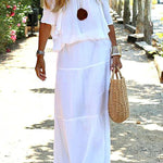 Casual Off Shoulder Solid Beach Maxi Dress