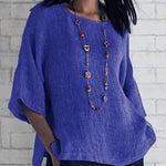 Nadorine Cropped Sleeves Cotton Linen T-Shirt Boho Vintage Loose Fit Tunic Tops Plain Crewneck Tees