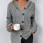 Nadorine Women's Drawstring Detail Button Front Hooded Cardigan