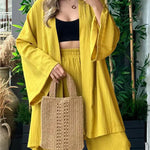 Nadorine Women's Casual Comfort Set Loose Cardigan Top & High-Waist Wide-Leg Pants with Pockets
