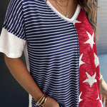 Stripes Stars Print Knit Short Sleeve Top
