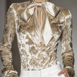 Stylish And Elegant Champagne-colored Velvet Printed Shirt