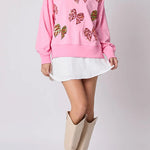 Christmas Bow Sequin Loose Casual Long Sleeve Sweatshirt