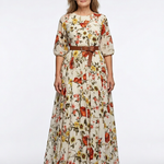 Odelia | Round Neck Three Quarter Sleeve Belted Maxi Dress