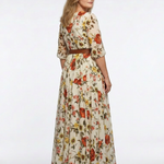 Odelia | Round Neck Three Quarter Sleeve Belted Maxi Dress