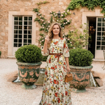 Odelia | Round Neck Three Quarter Sleeve Belted Maxi Dress