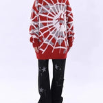 Oversized Spider Printed Knit Sweaters Casual Loose Round Neck Unisex Sweater
