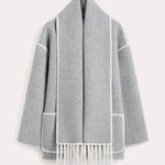 Women's Thickened Loose Woolen Coat with Fringed Scarf